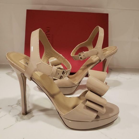 Valentino Shoes - FINAL PRICE Valentino Nude Tan Beige Bow High Heel Pumps w ankle strap sandals